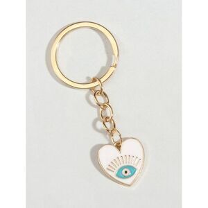 White Evil Eye Heart Keychain